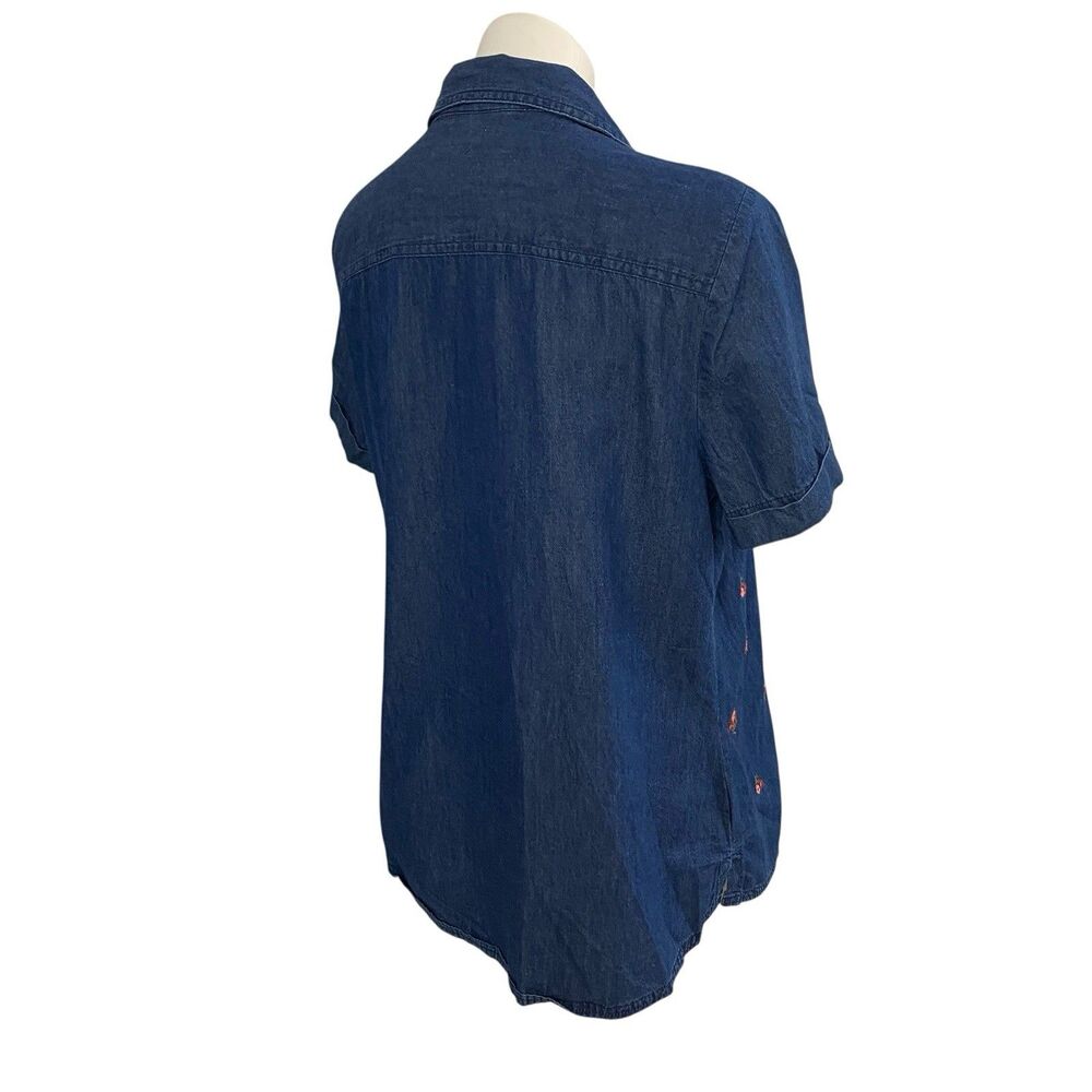 Karen Scott Shirt Womens Large Short Sleeve Top Embroidered Floral Chambray Vtg - Picture 8 of 16